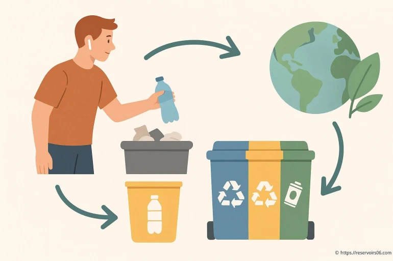 Homme triant une bouteille plastique pour recyclage
