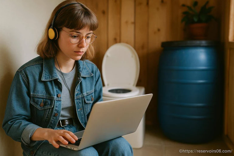Femme utilisant un ordinateur portable avec casque