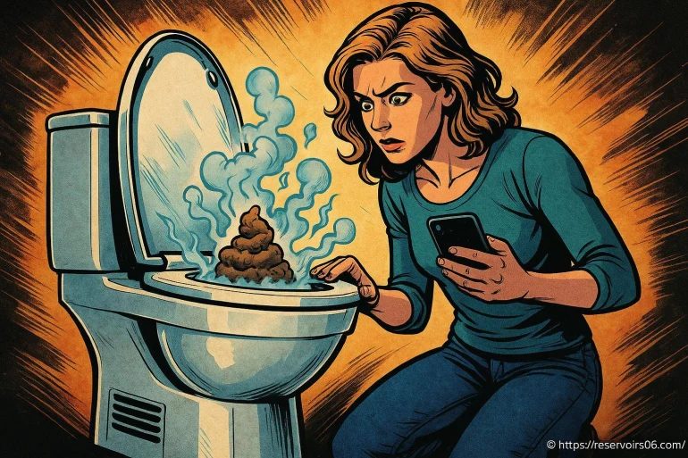 Femme surprise regardant toilettes bouchées