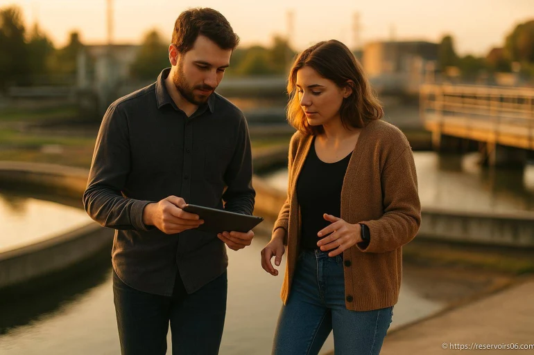 Jeune couple consultant une tablette en extérieur