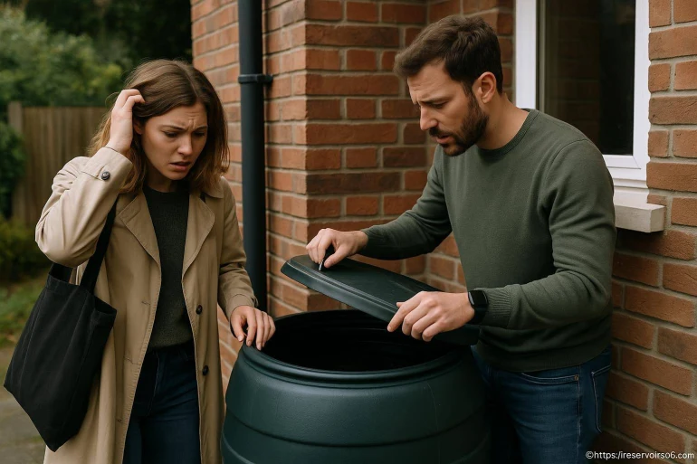Couple inquiet regardant un bac à compost