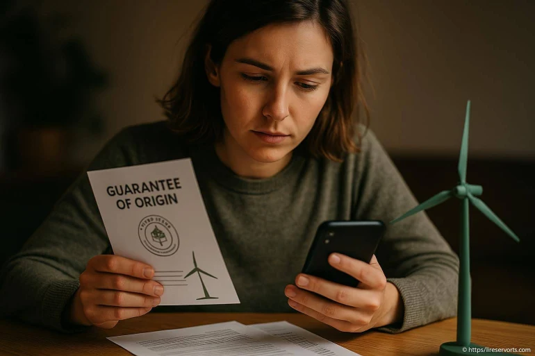Femme examinant un certificat d'origine d'énergie renouvelable