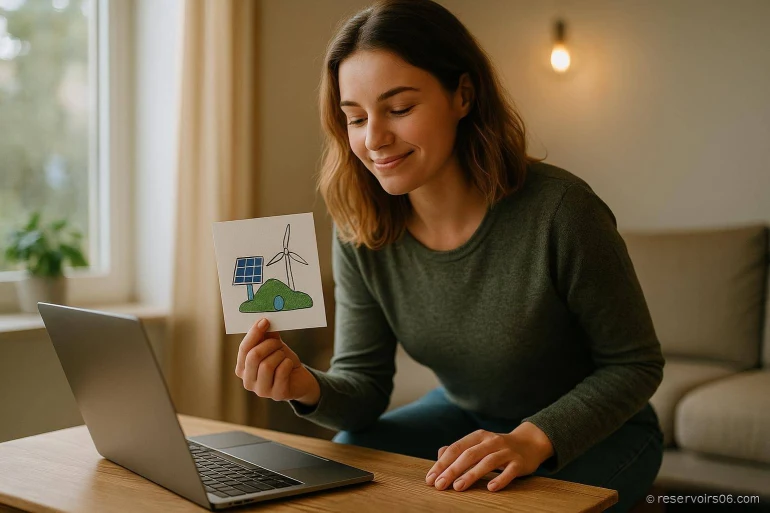 Femme tenant dessin énergies renouvelables