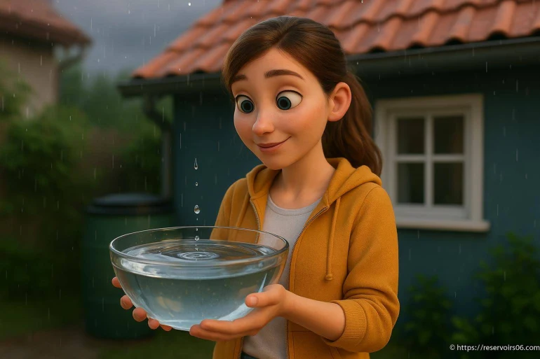 Fille animée recueillant eau de pluie