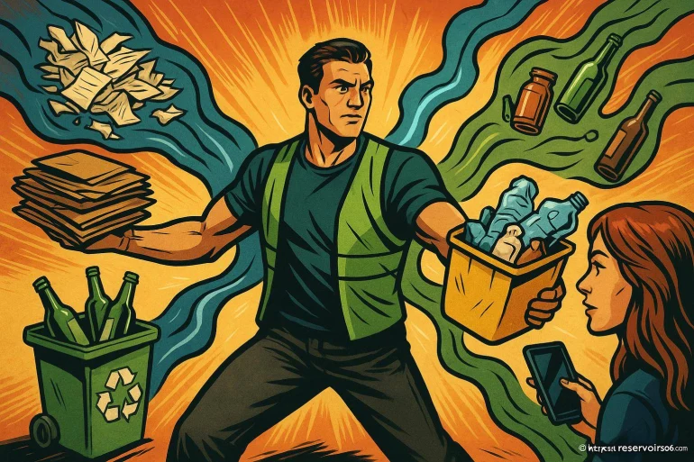 Homme triant déchets recyclables illustration