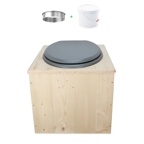Toilette sèche en bois avec bavette inox et seau 22L plastiq
