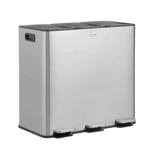 CASABEL Poubelle Tri Sélectif 3x20L, Acier Inox Chrome, Poub