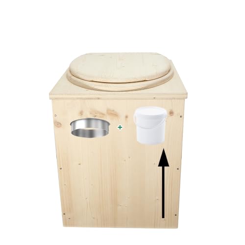 Toilette sèche en bois rehaussée avec seau plastique aliment