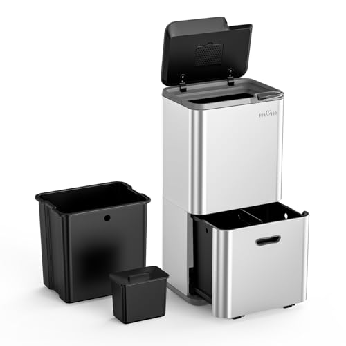 mVm Poubelle Cuisine Tri Sélectif 63 Litres,3 Compartiments,