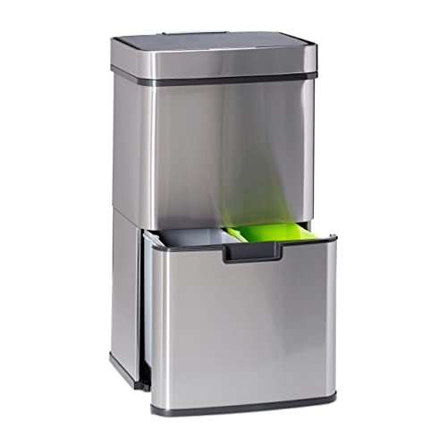 Relaxdays Poubelle de tri sélectif 3 compartiments inox 60 l