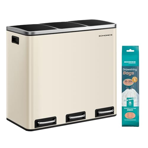 SONGMICS poubelle de cuisine, 3 x 18 L, système de tri sélec