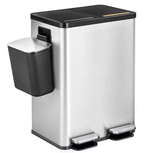 Hzuaneri Poubelle de Cuisine, 2 x 30L + 7L, Poubelle Tri Sél