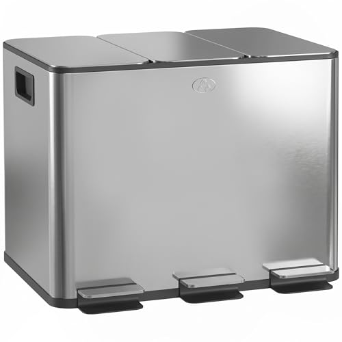 HOMCOM Poubelle cuisine 3 x 20L, poubelle tri sélectif en ac
