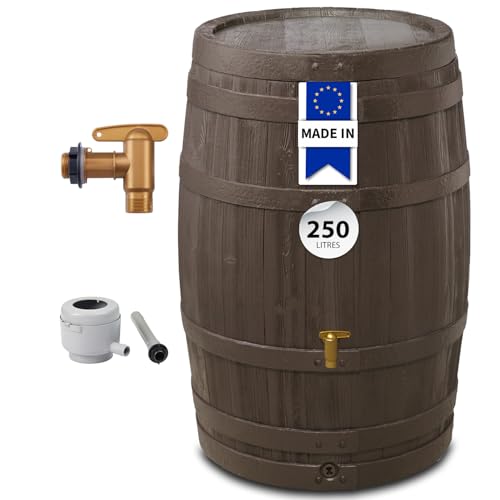 4rain Kit Récupérateur deau Pluie Tonneau Vino 250L Brun fon