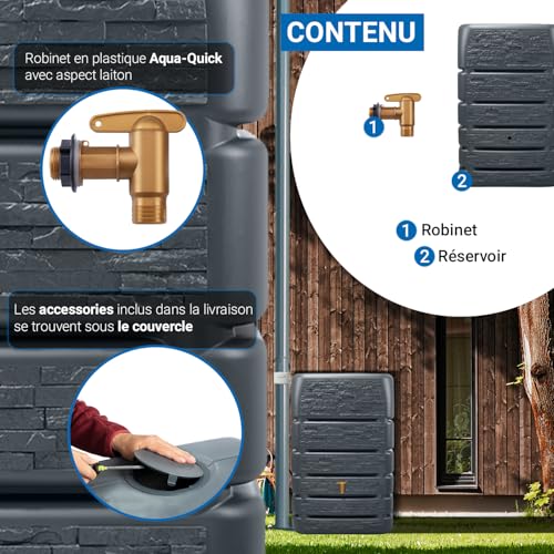 4rain Slim Stone Decor Recuperateur d Eau de Pluie 510 L Gri