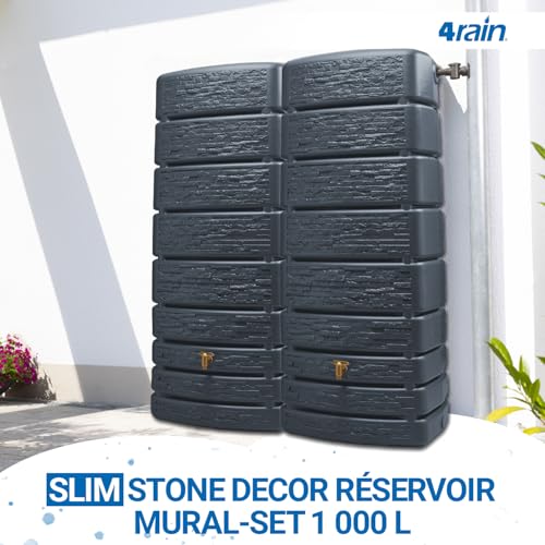 4rain Slim Stone Decor réservoir Mural-Set 1 000 litres Gris