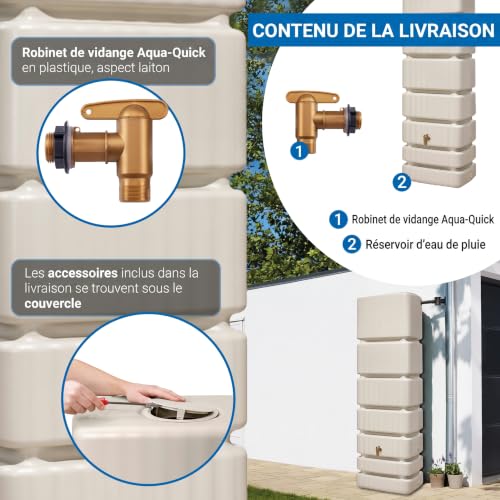 4rain Récupérateur deau de pluie slim 350 l beige sable - Ré