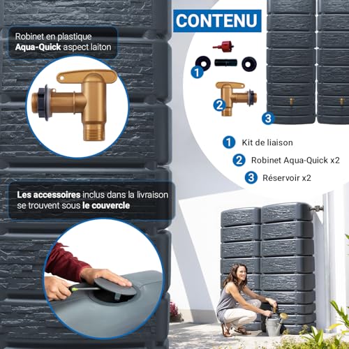 4rain Slim Stone Decor réservoir Mural-Set 1 000 litres Gris